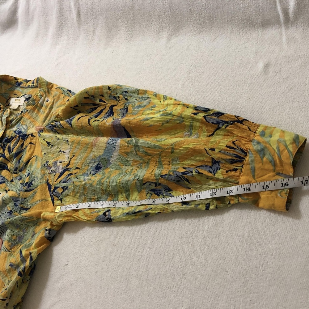 Maeve Anthropologie Blouse Womens Medium Yellow Tropical Parrot Print Boho Top - Picture 11 of 12